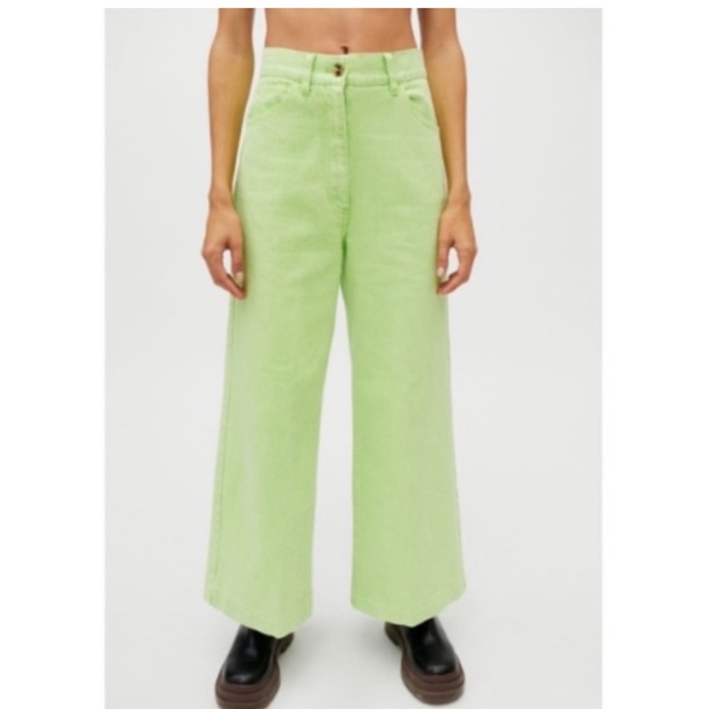Urban Outfitters Size 26 BDG Lime Green High Waisted‎ Wide Leg Jeans Neon Retro